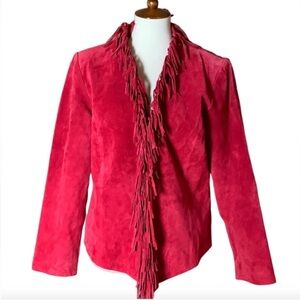 Dialogue red suede leather jacket with fringe detail Size Medium